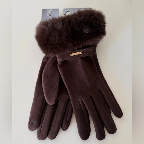 NWT London Fog Women’s Faux Fur Gloves Brown - Picture 1 of 4